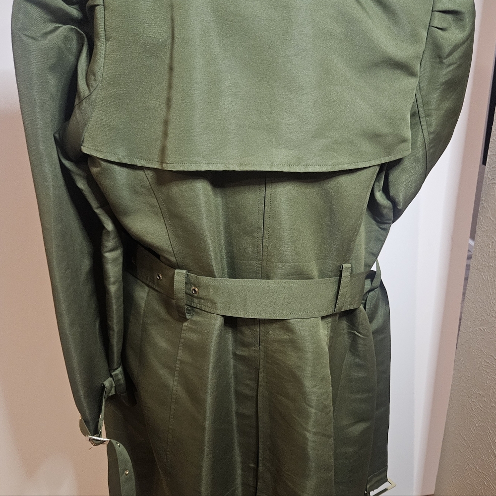 Louise Roe Olive Green Beautifully Lined Trench Coat - Picture 2 of 14